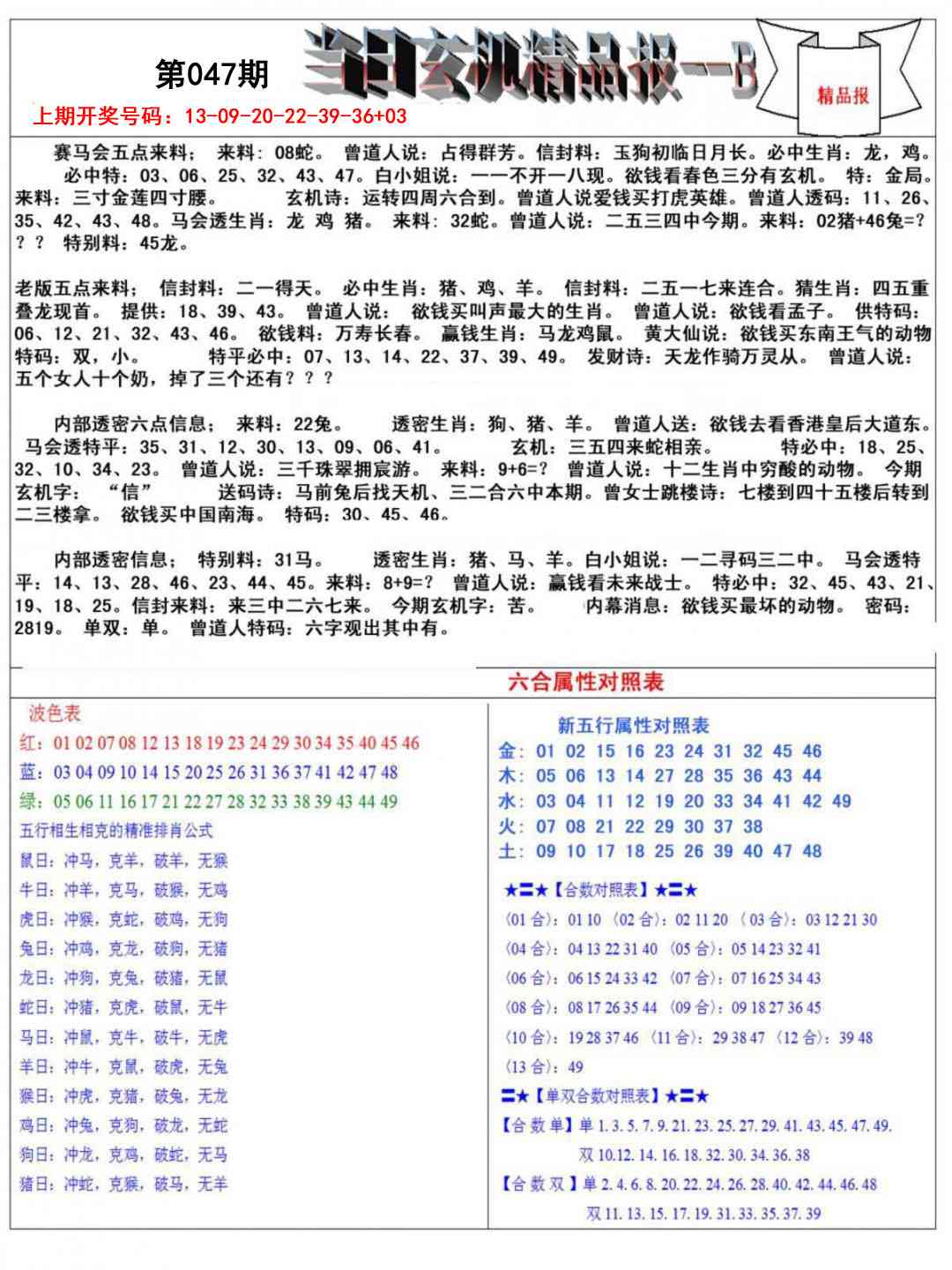 047期当日玄机精品报B[图]