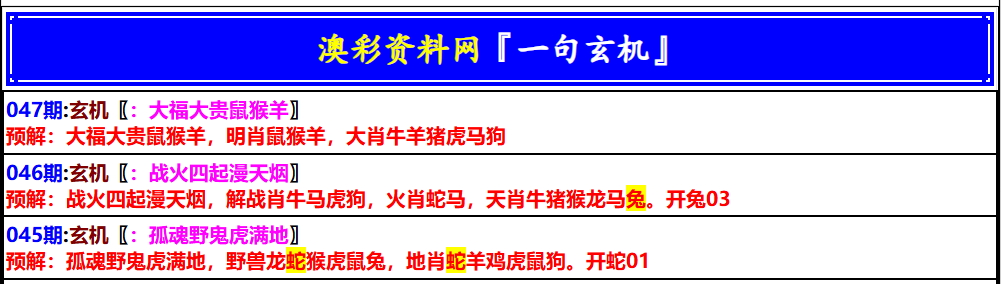 047期澳门一句玄机[图]