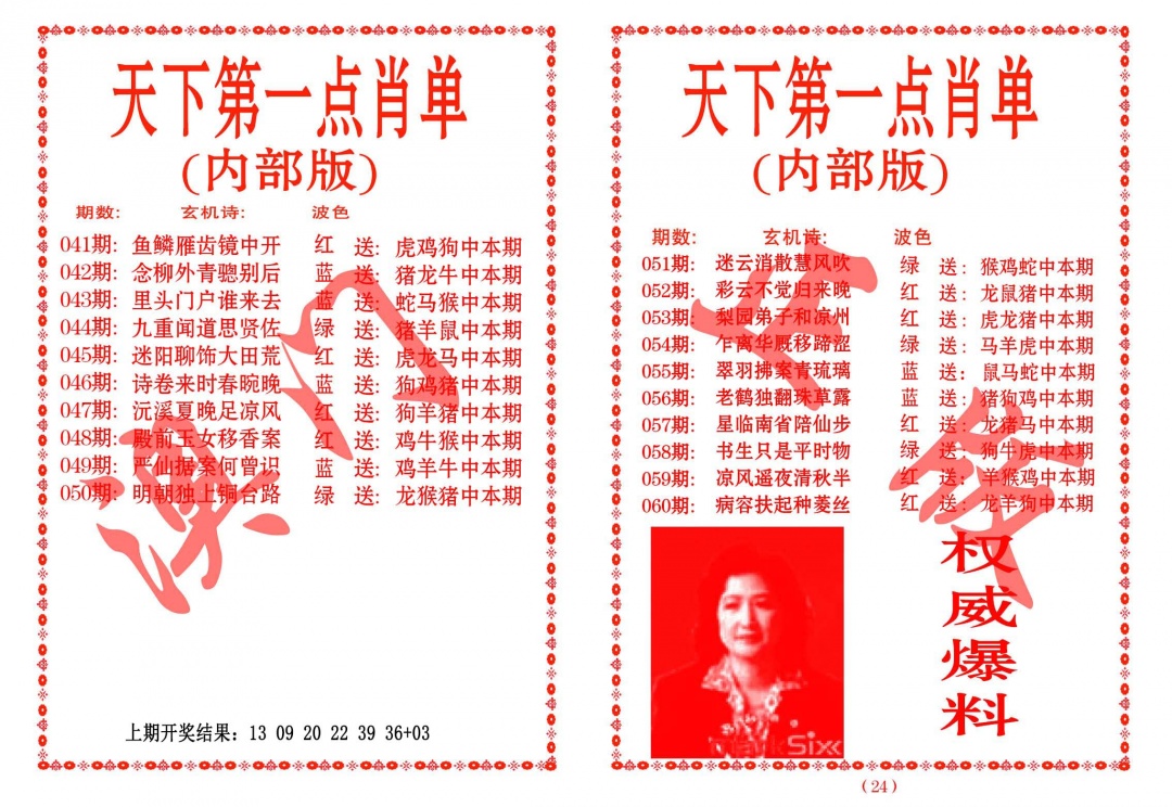 047期天下第一单肖单[图]