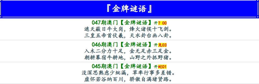 047期金牌谜语[图]